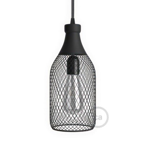 Magnum Bottle Mesh Cage Pendant Shade Artisan Metalwork Black
