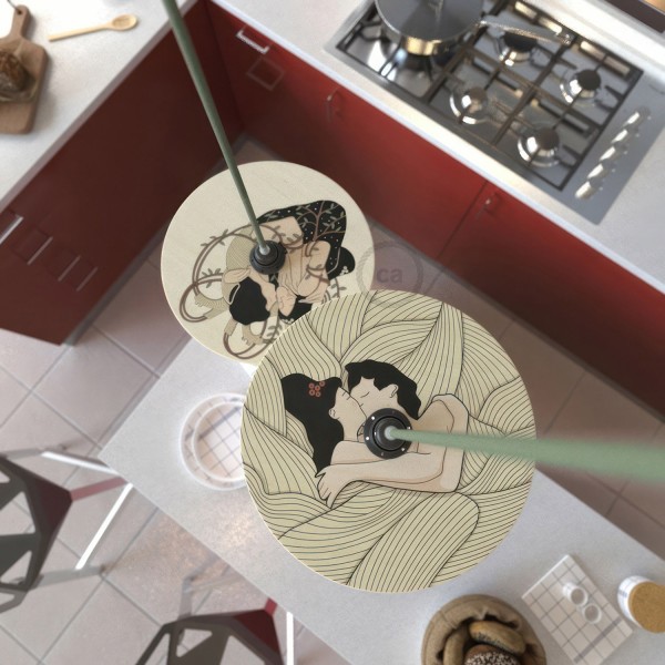 UFO Wooden Pendant Lamp Shade | Illustrated Art | 12.99 Inches Diameter