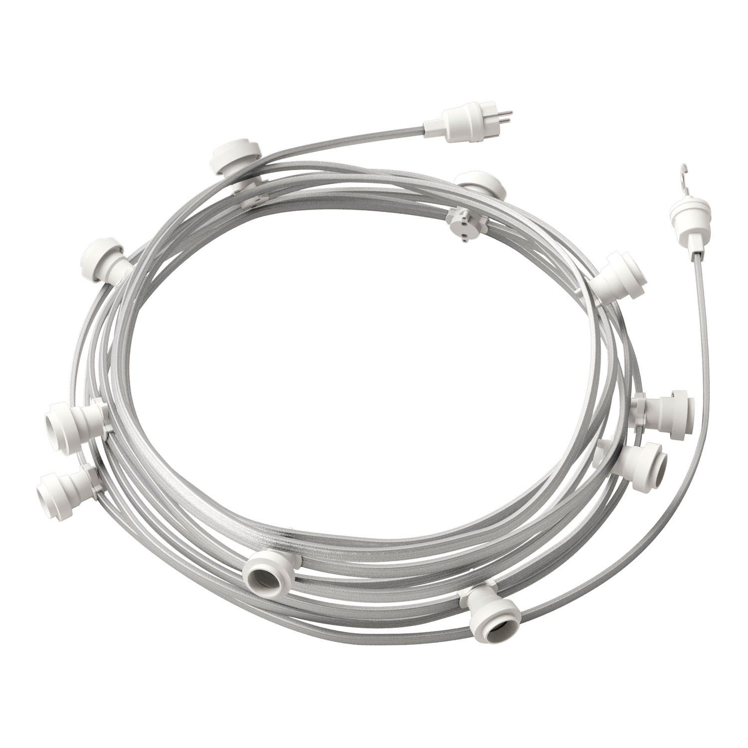 Ready-to-use 40ft String Light with 5 white Sockets, Hook and Plug