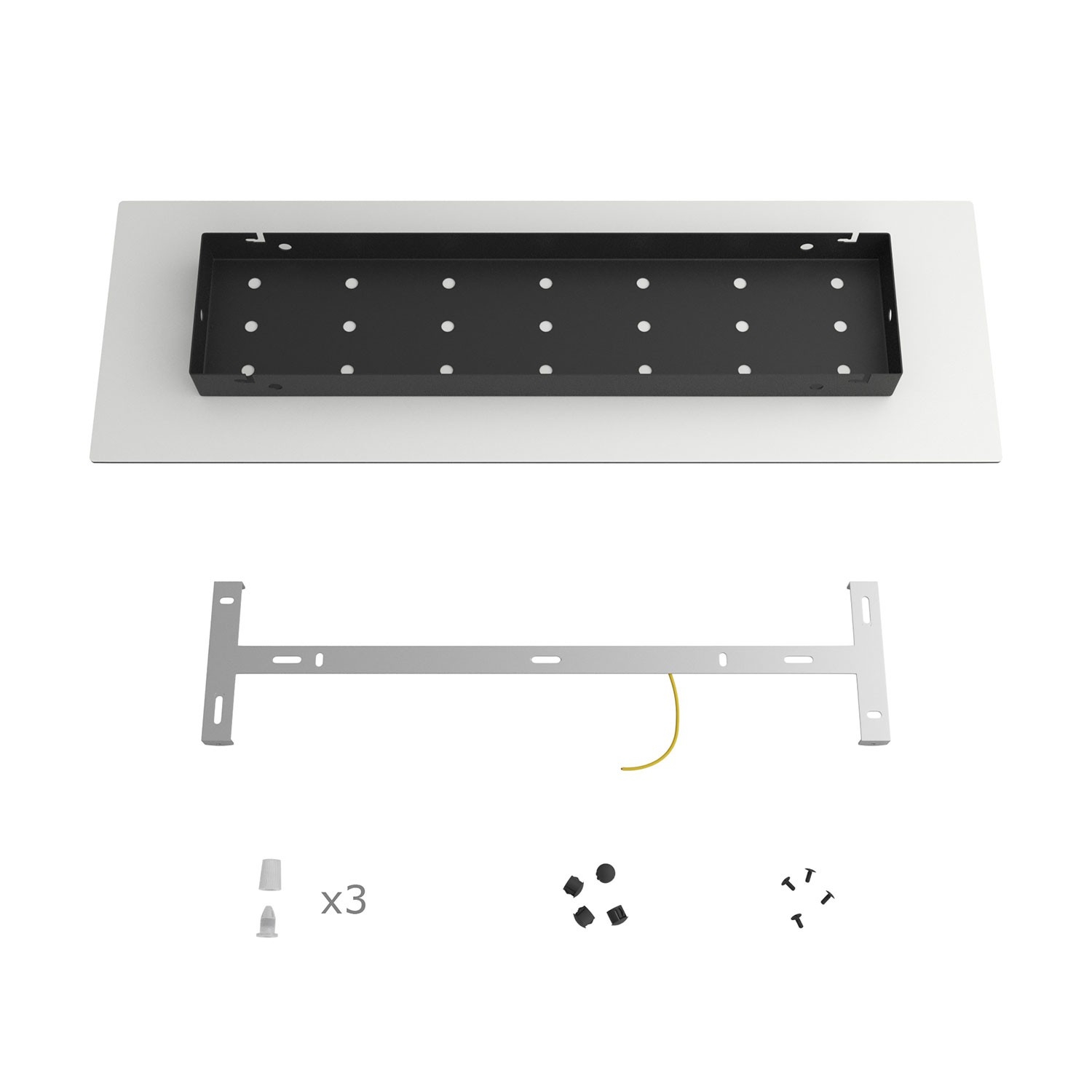 3 hole in line - EXTRA LARGE Rectangular Ceiling Canopy Kit - Rose One System, 675 x 225 mm Cover