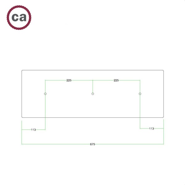 3 hole in line - EXTRA LARGE Rectangular Ceiling Canopy Kit - Rose One System, 675 x 225 mm Cover