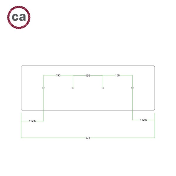4 hole in line - EXTRA LARGE Rectangular Ceiling Canopy Kit - Rose One System, 675 x 225 mm Cover