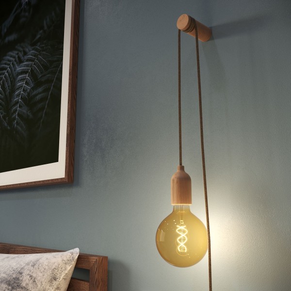 Rolé, wooden cable clip, fabric cable wall fixture