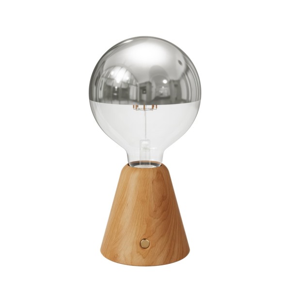 Portable and rechargeable Cabless01 LED lamp with Silver Half Sphere Globe light bulb