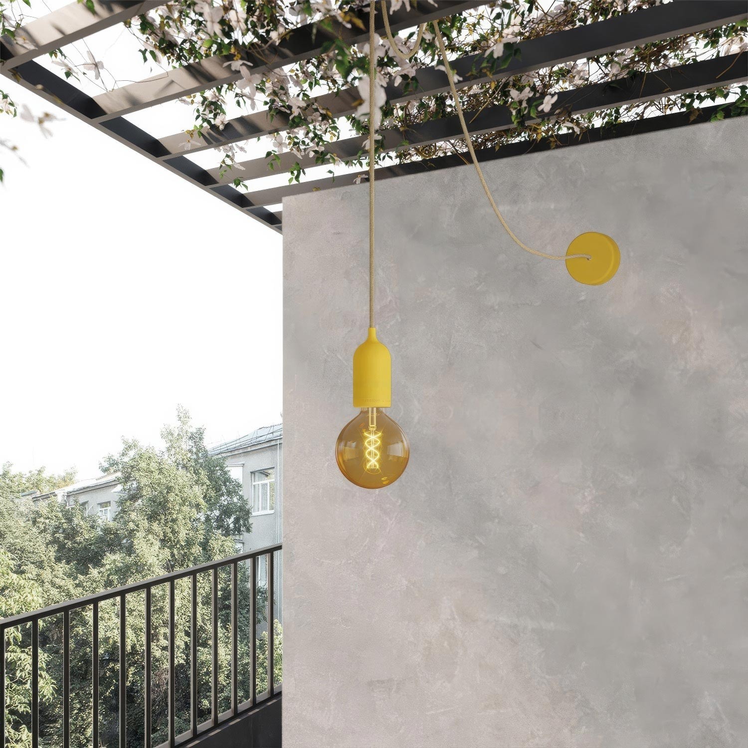 EIVA PASTEL Outdoor pendant lamp with 16,4ft textile cable, decentralizer, ceiling canopy and socket for wet locations