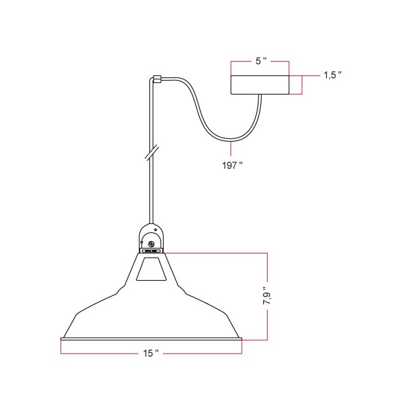 EIVA Outdoor pendant lamp with lampshade, 16,4ft textile cable, decentralizer, ceiling canopy and socket for wet locations