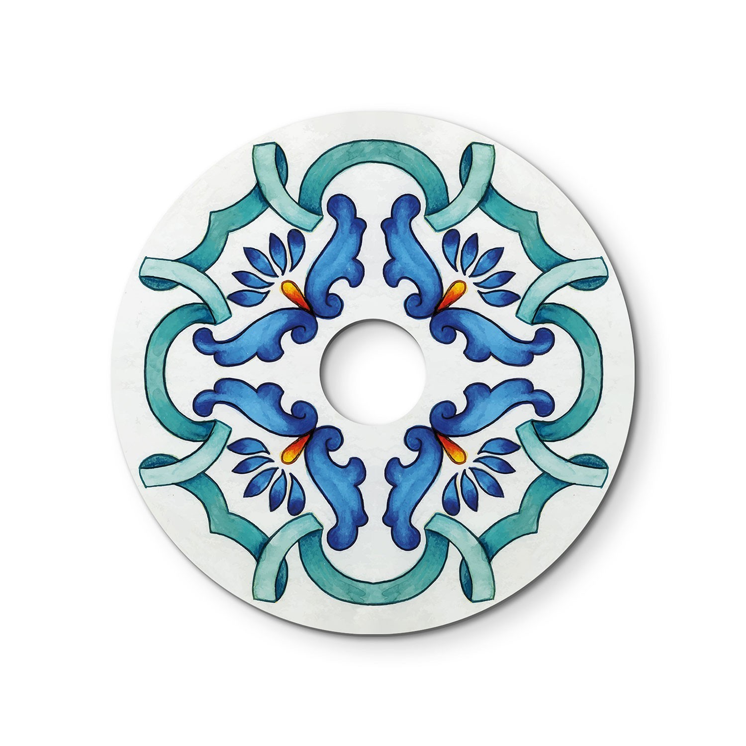 Mini Ellepì 'Maioliche' flat lampshade ideal for suspension and wall lamps or for string lights, 9,4" diameter - Made in Italy - Majolica Blue