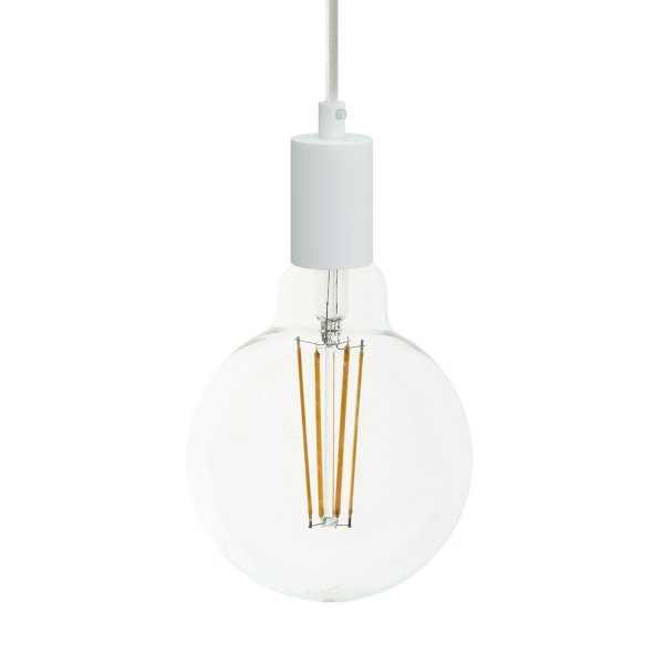 Pendant lamp with textile cable and monochrome metal details