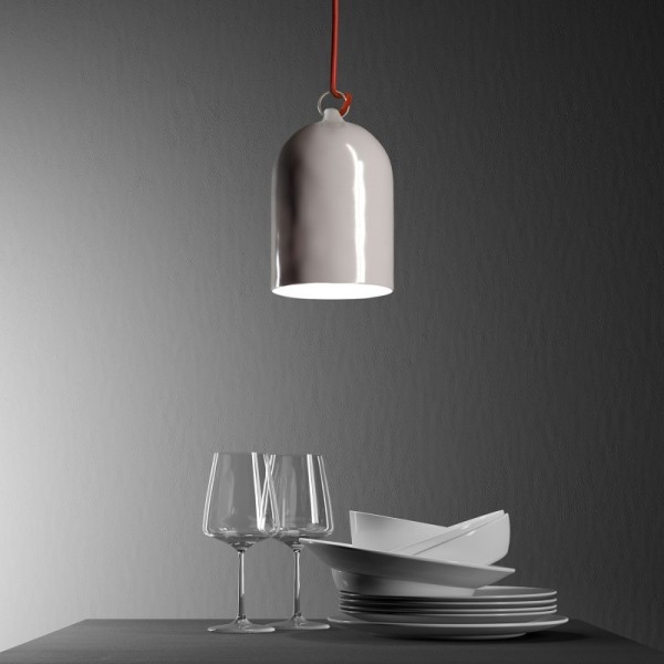 Pendant lamp with textile cable and lampshade Mini Bell XS ceramic shade