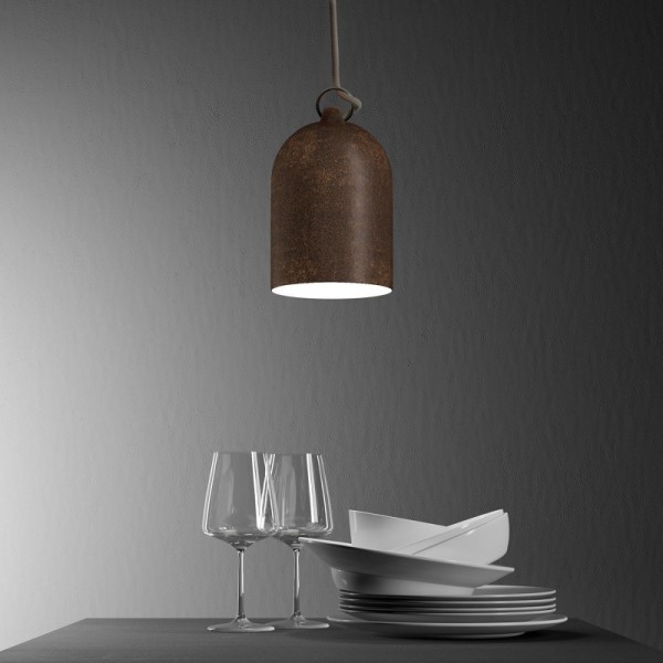 Pendant lamp with textile cable and lampshade Mini Bell XS ceramic shade