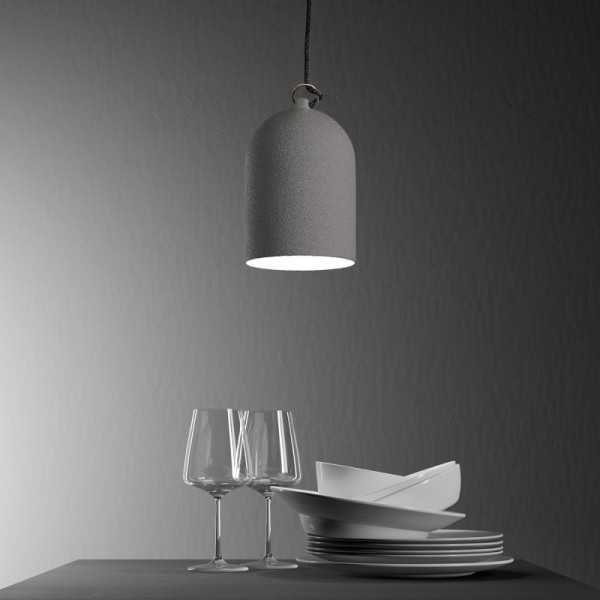 Pendant lamp with textile cable and lampshade Mini Bell XS ceramic shade