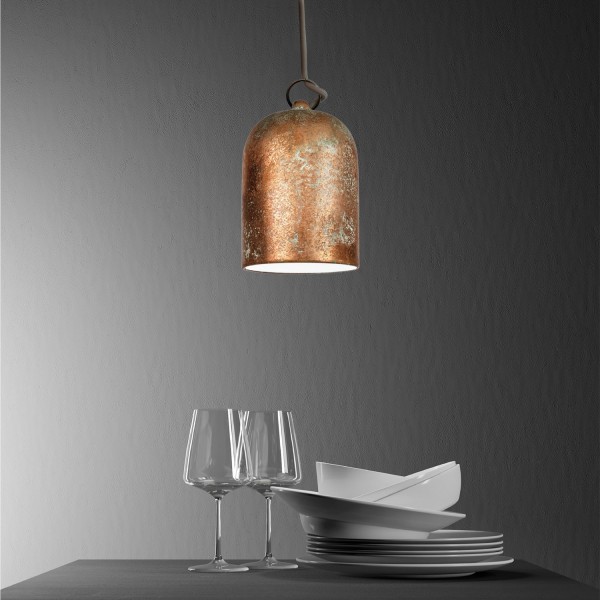 Pendant lamp with textile cable and lampshade Mini Bell XS ceramic shade