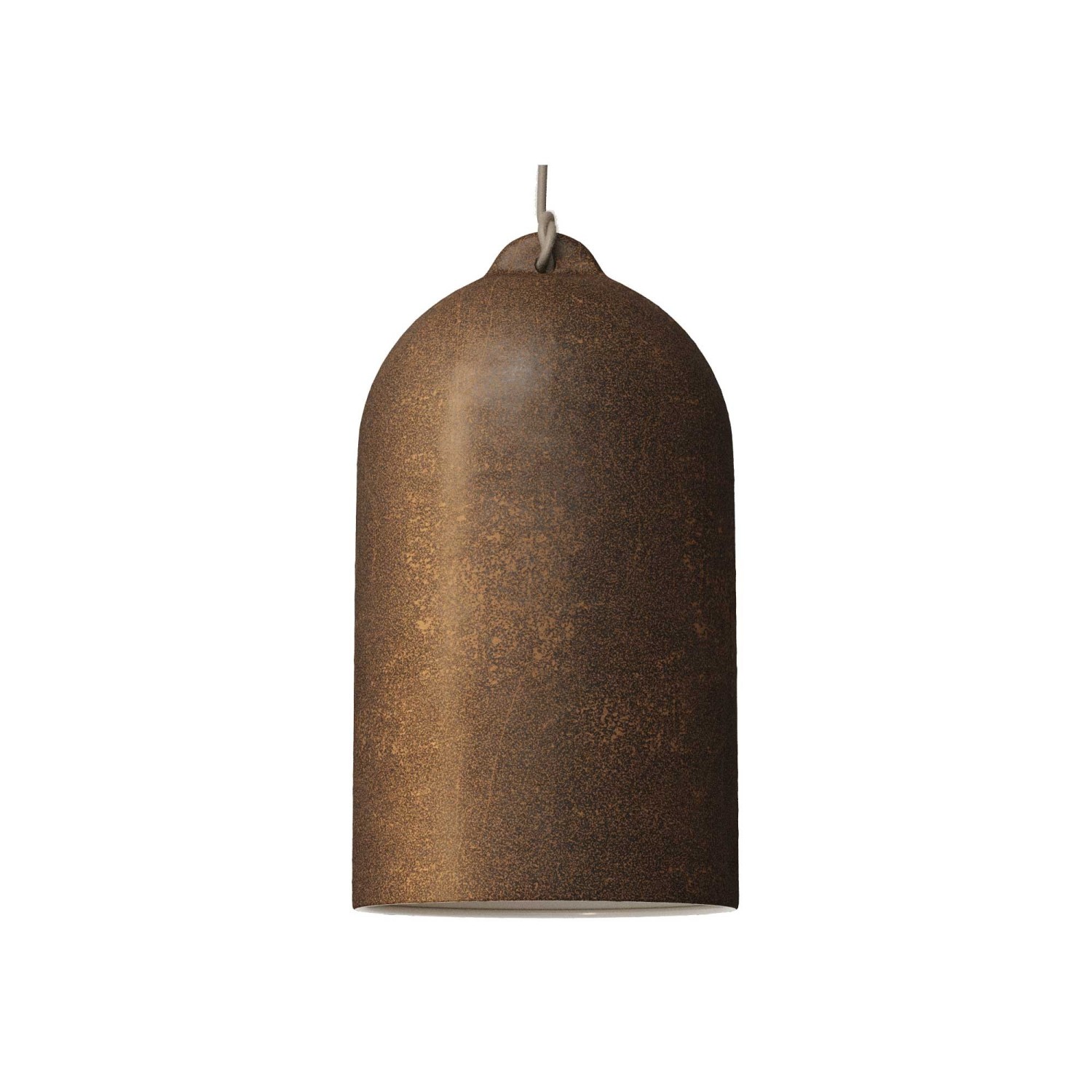 Pendant lamp with textile cable and Bell XL ceramic lampshade - Corten effect - White
