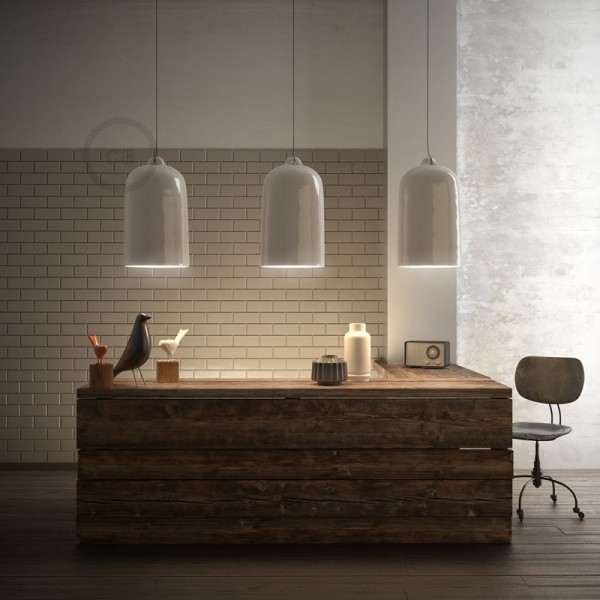 Pendant lamp with textile cable and Bell XL ceramic lampshade
