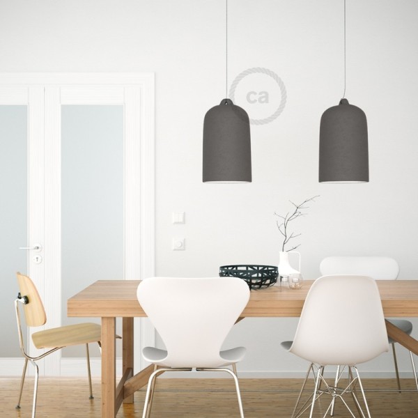 Pendant lamp with textile cable and Bell XL ceramic lampshade