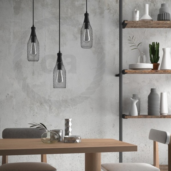 Pendant lamp with textile cable, Magnum bottle lampshade and metal details