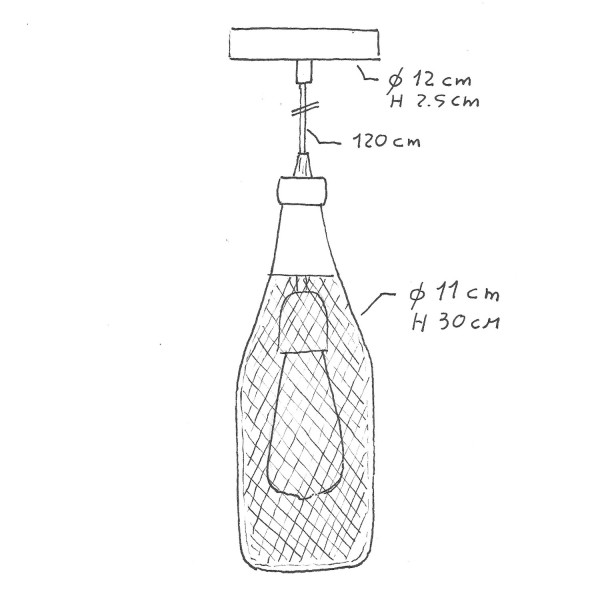 Pendant lamp with textile cable, Magnum bottle lampshade and metal details