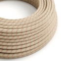 Natural & Pink Linen Stripe covered Round electric cable - RD51