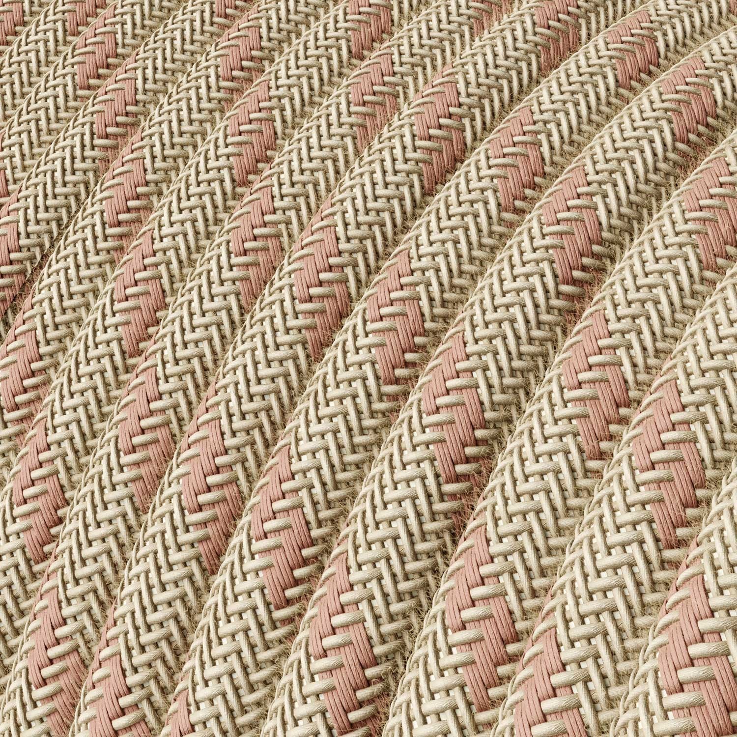 Natural & Pink Linen Stripe covered Round electric cable - RD51