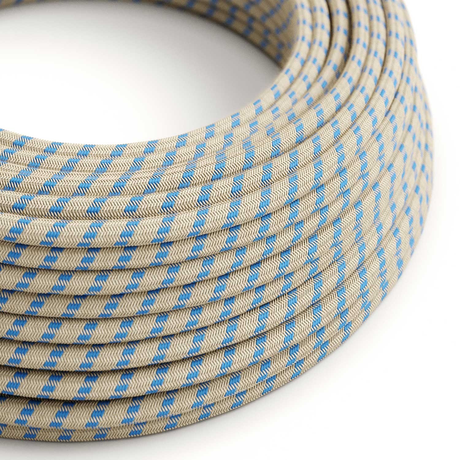 Natural & Blue Linen Stripe covered Round electric cable - RD55