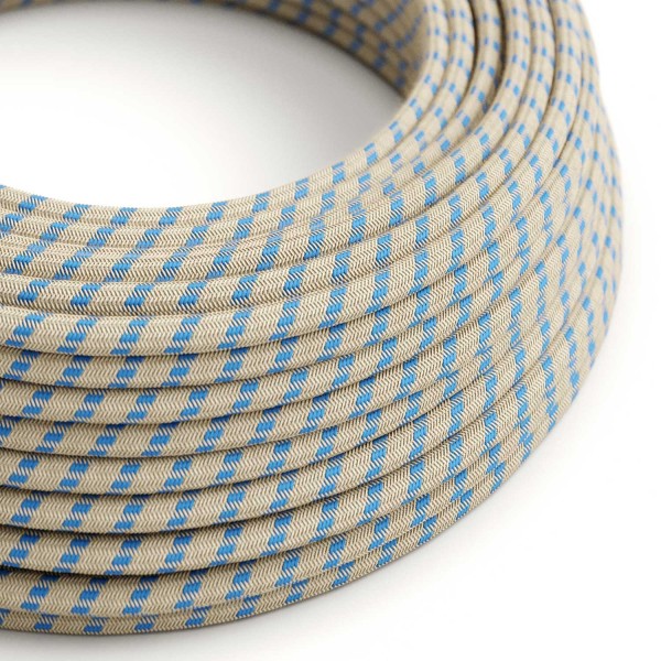 Natural & Blue Linen Stripe covered Round electric cable - RD55