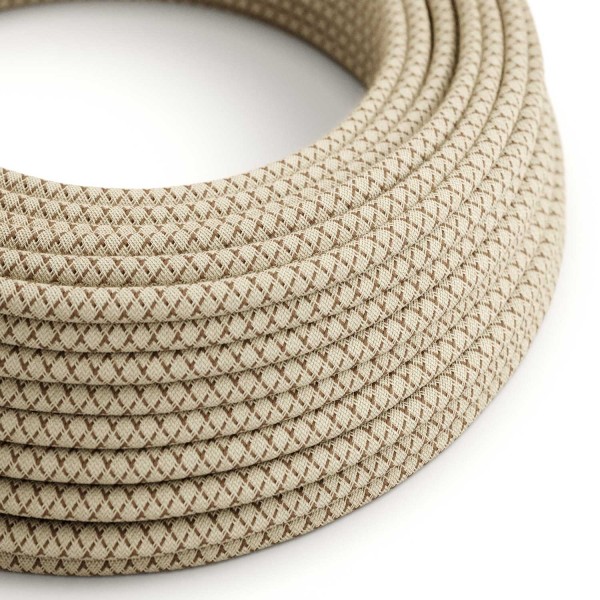Natural & Brown Linen CrissCross covered Round electric cable - RD63