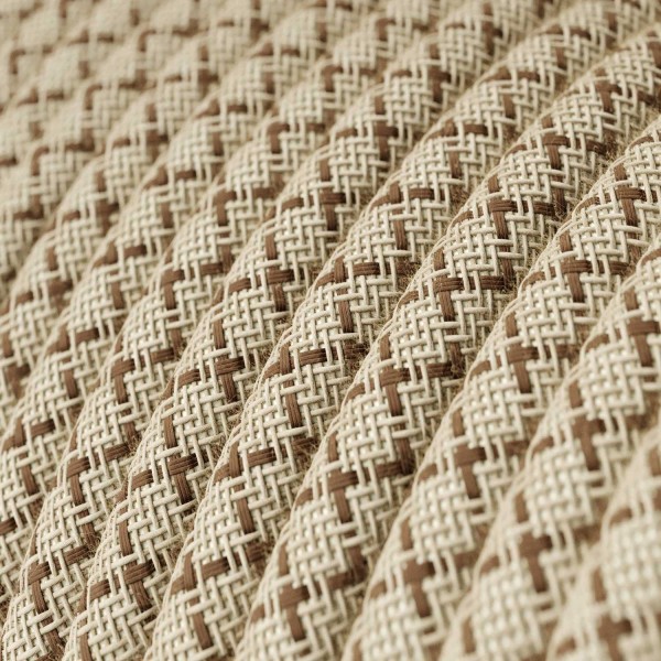 Natural & Brown Linen CrissCross covered Round electric cable - RD63