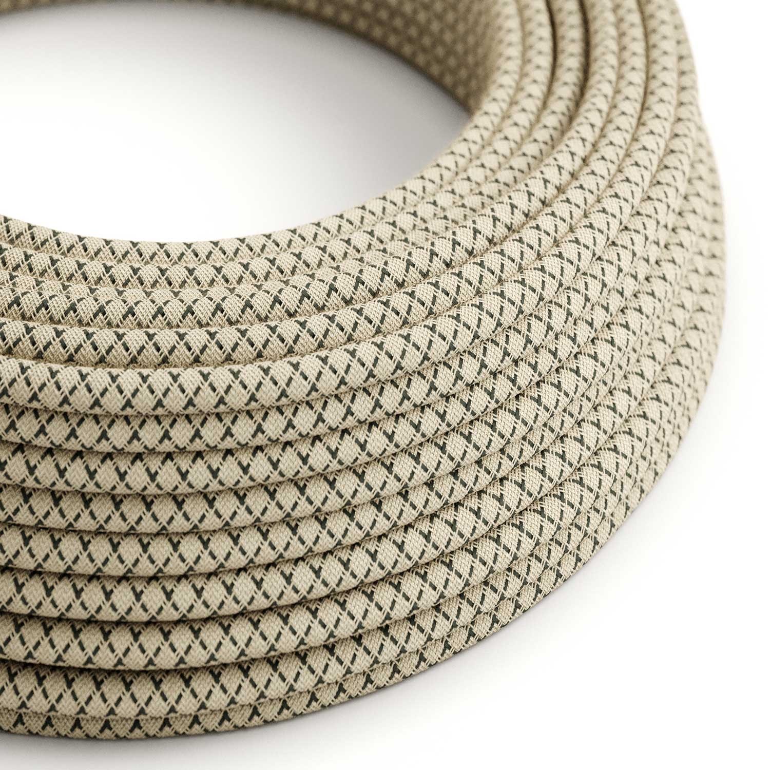 Cloth Covered Wire - Natural & Charcoal Linen CrissCross RD64 - UL Listed
