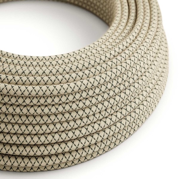 Cloth Covered Wire - Natural & Charcoal Linen CrissCross RD64 - UL Listed