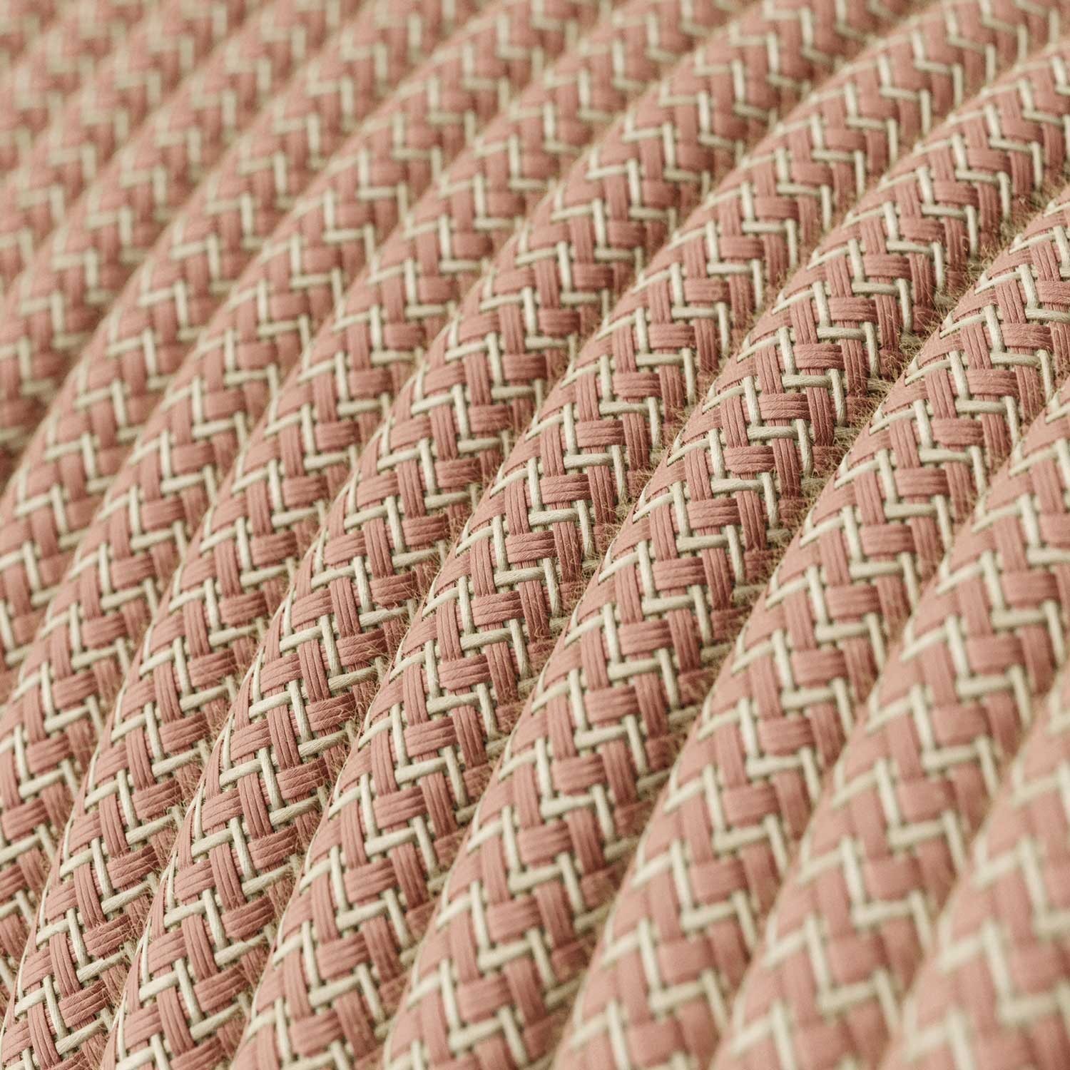 Natural & Pink Linen Chevron covered Round electric cable - RD71