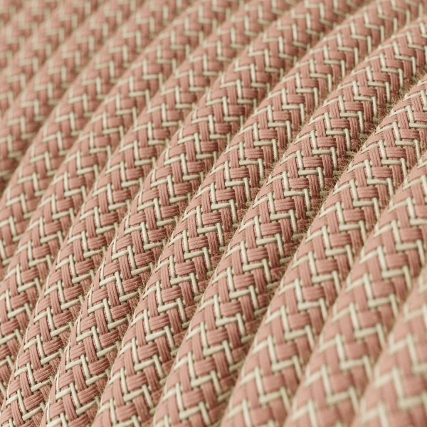 Natural & Pink Linen Chevron covered Round electric cable - RD71