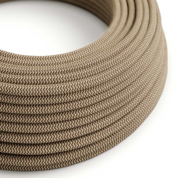 Natural & Brown Linen Chevron  covered Round electric cable - RD73