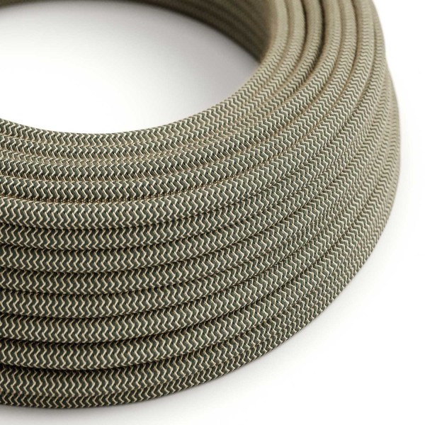 Natural & Charcoal Linen Chevron covered Round electric cable - RD74