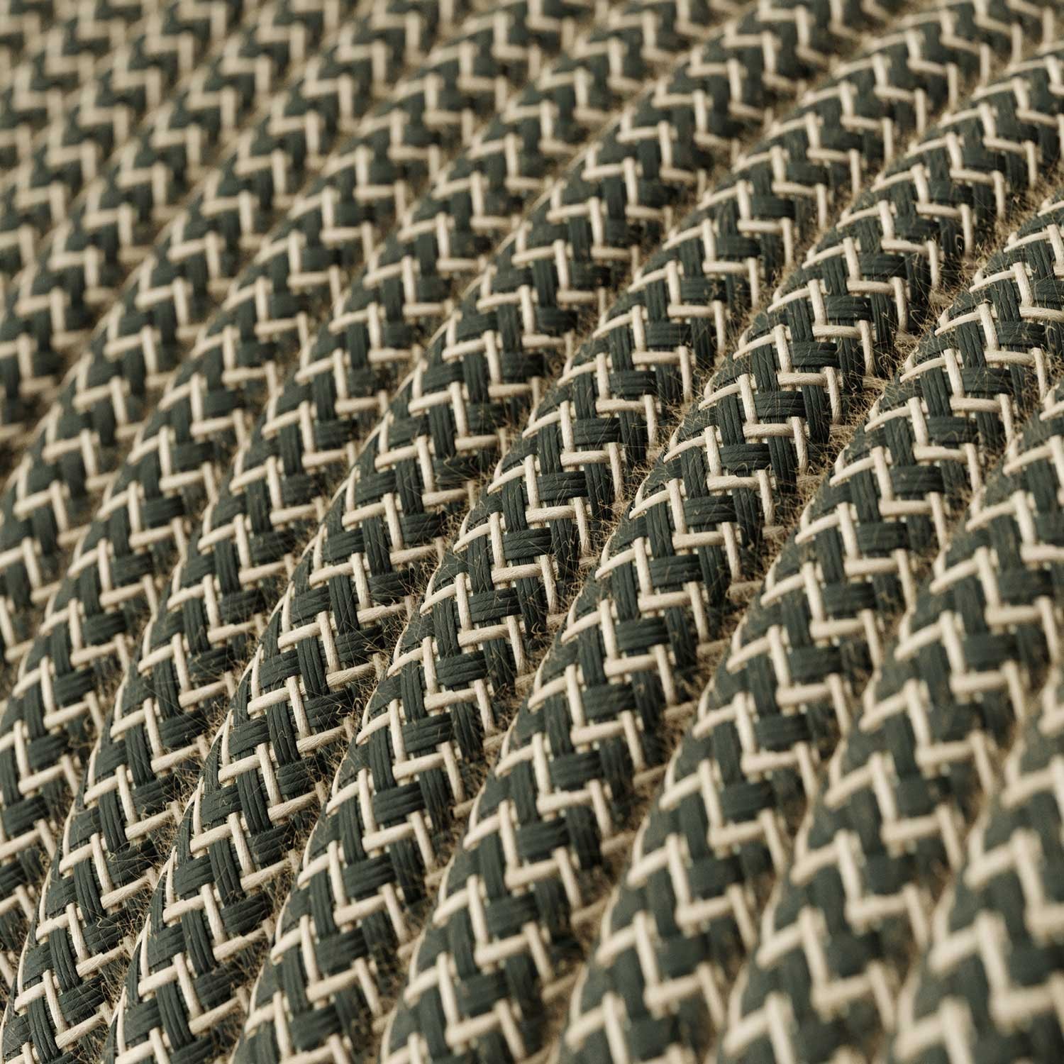 Natural & Charcoal Linen Chevron covered Round electric cable - RD74