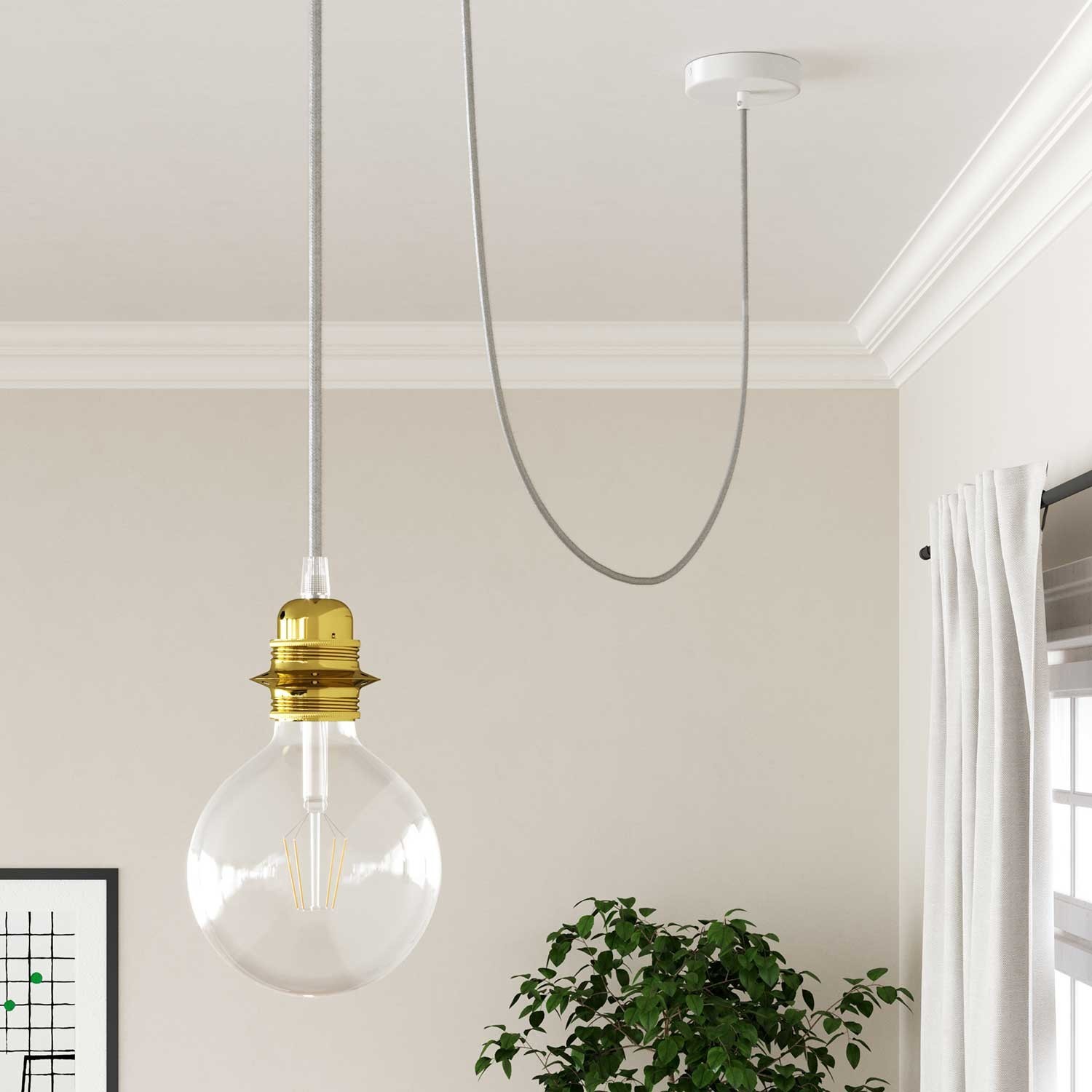 White Rayon Covered Round Electric Cable Rm01 Pendant Light Cord