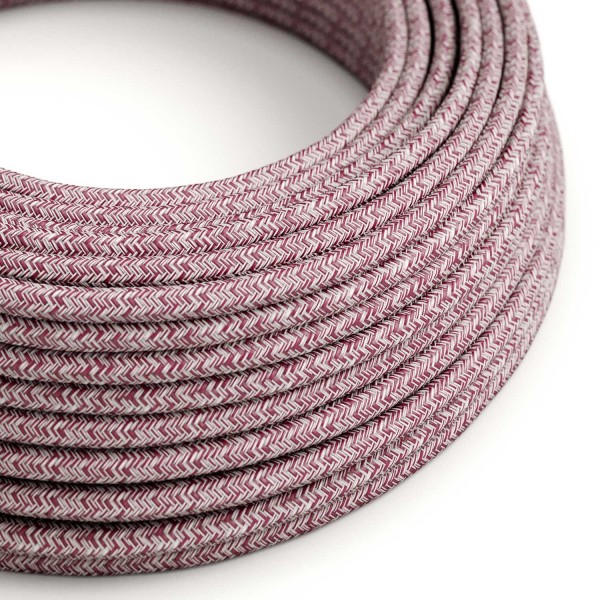 Red Glitter Cotton & Natural Linen Tweed covered Round electric cable - RS83