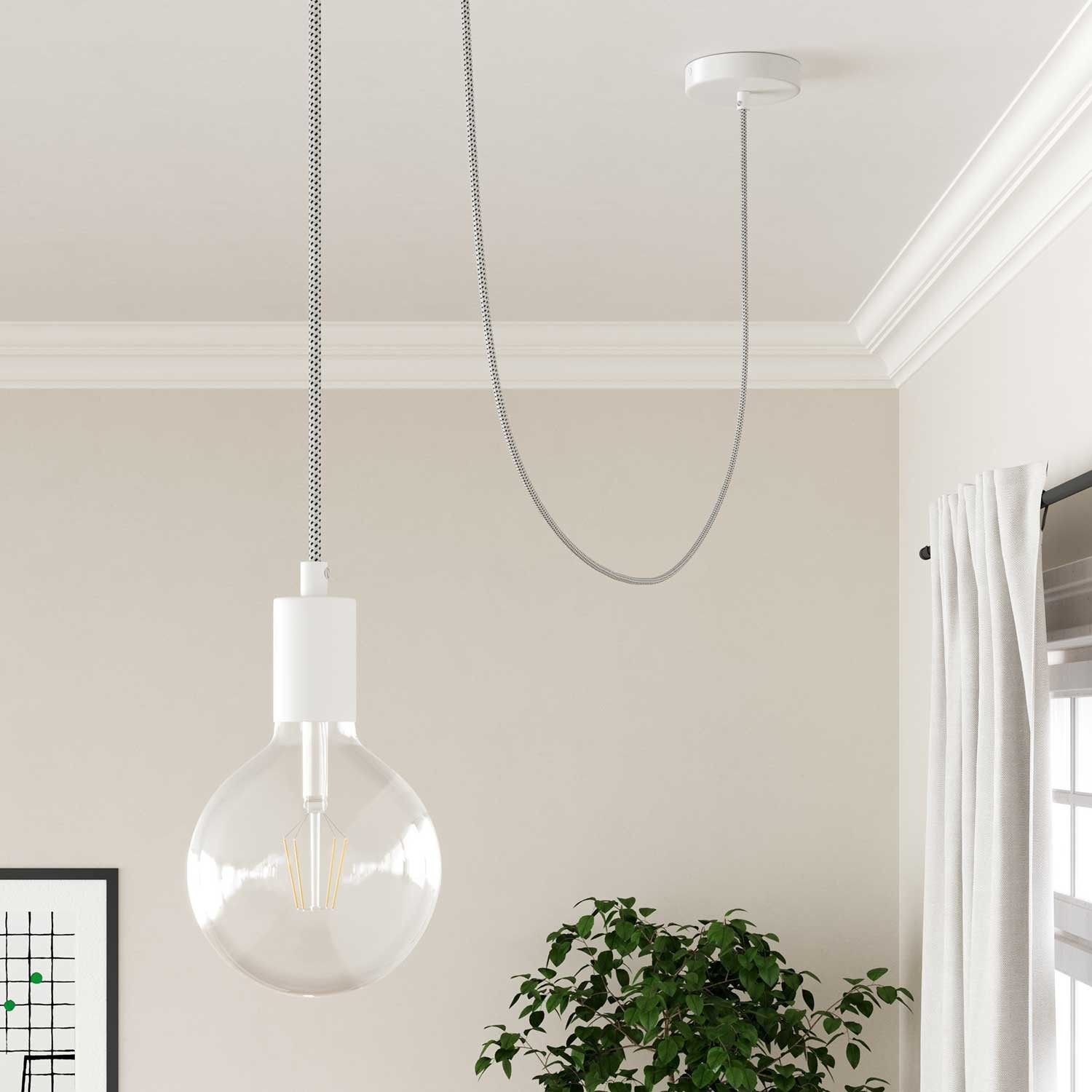 Cloth Covered Wire - White & Black Tracer RT14 - UL Listed