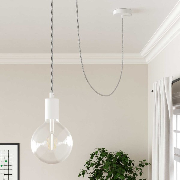 Cloth Covered Wire - White & Black Tracer RT14 - UL Listed