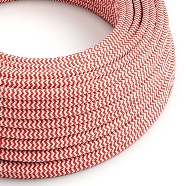 Red & White Chevron covered Round electric cable - RZ09