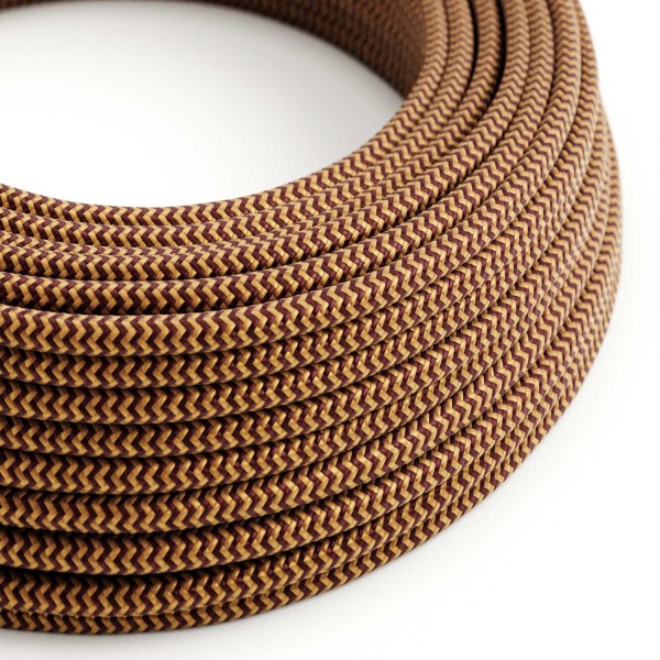 Cloth Covered Wire - Gold & Burgundy Rayon Chevron RZ23 - UL Listed
