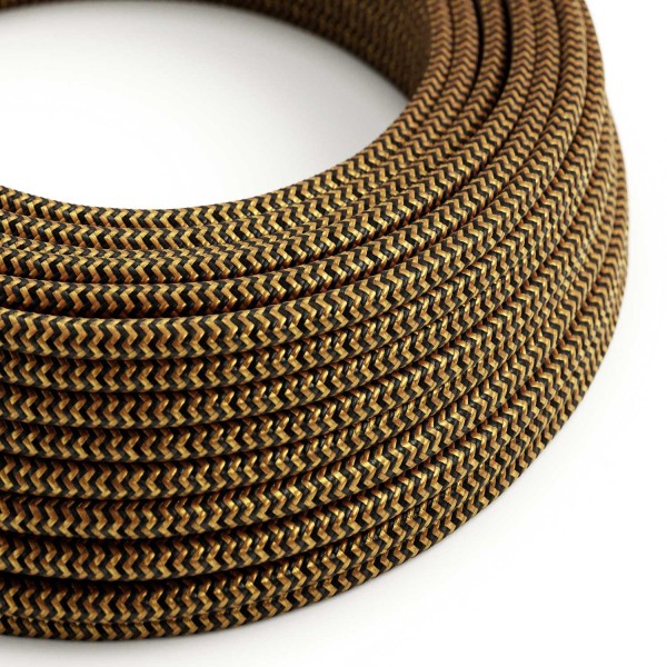 Gold & Black Rayon Chevron covered Round electric cable - RZ24