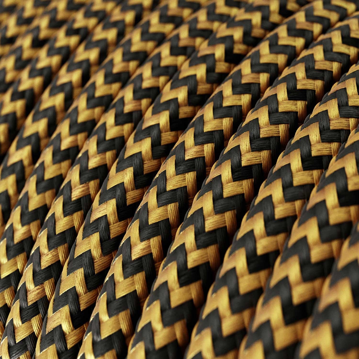 Gold & Black Rayon Chevron covered Round electric cable - RZ24