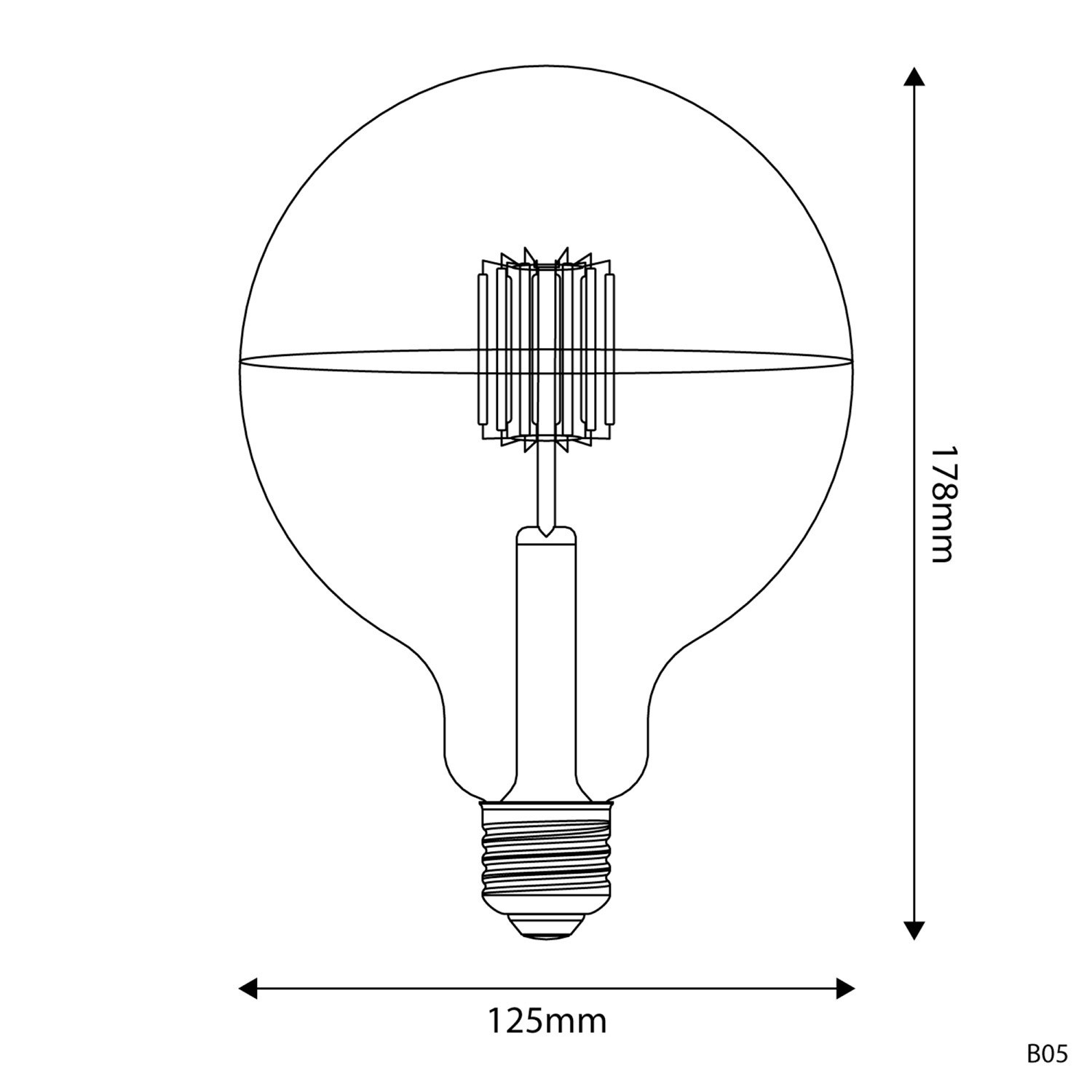 LED Light bulb Half sphere silver B05 5V Collection Short filament Globe G40 (G125) 1,3W E27 Dimmable 2500K