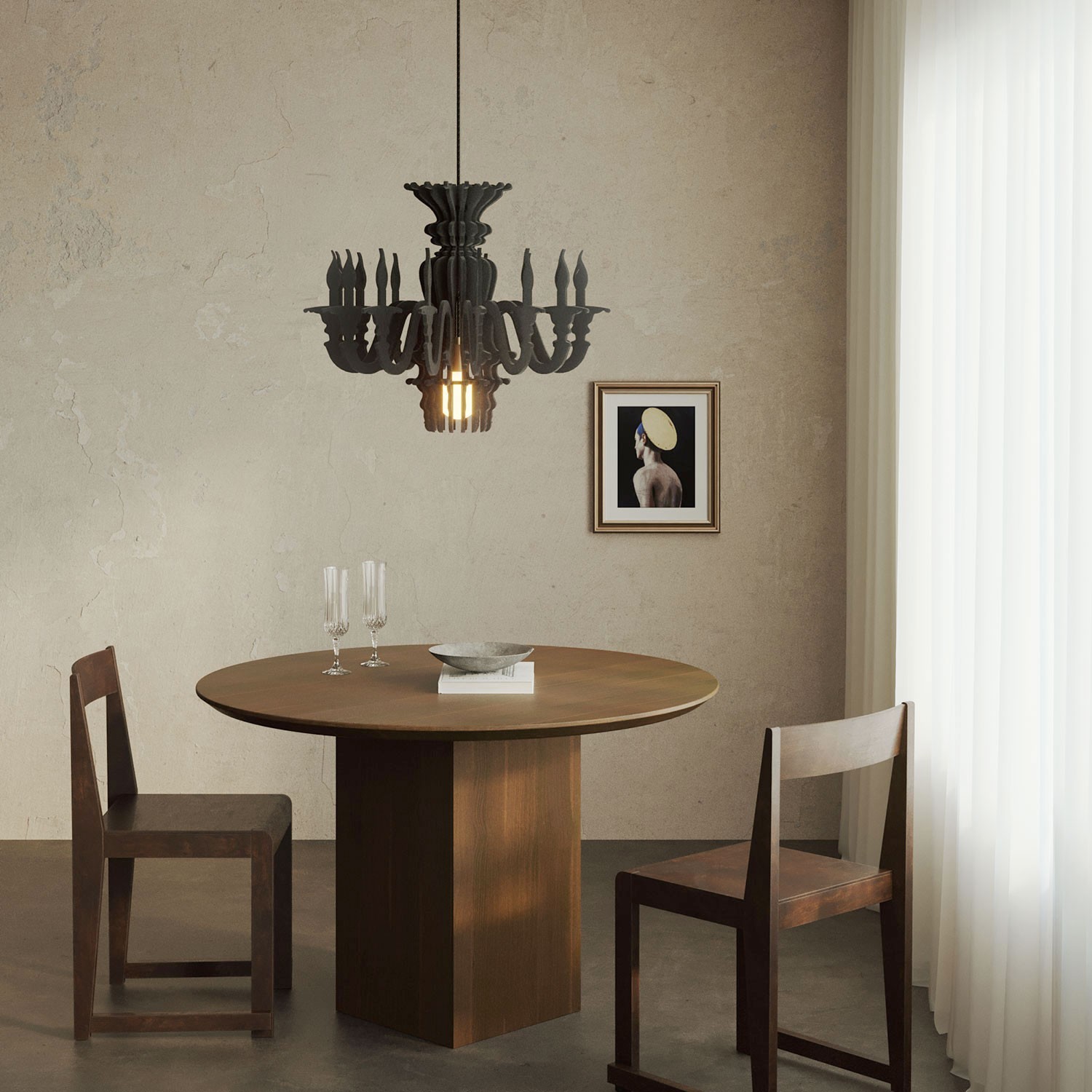 Suspension Lamp with Classic SHHANDELIER Shade Made of Sound-Absorbing Material