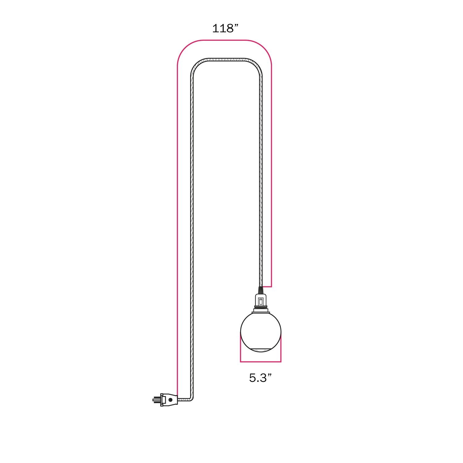 Snake Portable Lamp with socket switch, plug, and Unbreak-a-Ball unbreakable shade