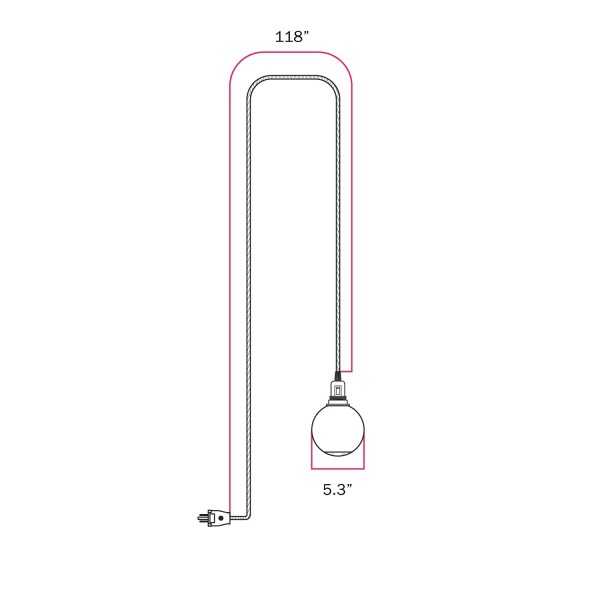 Snake Portable Lamp with socket switch, plug, and Unbreak-a-Ball unbreakable shade