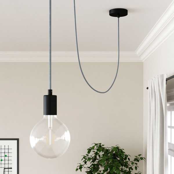 Glossy Light Blue Grey Cloth Covered Wire - Stylish Fabric Cable RM30 - UL Listed