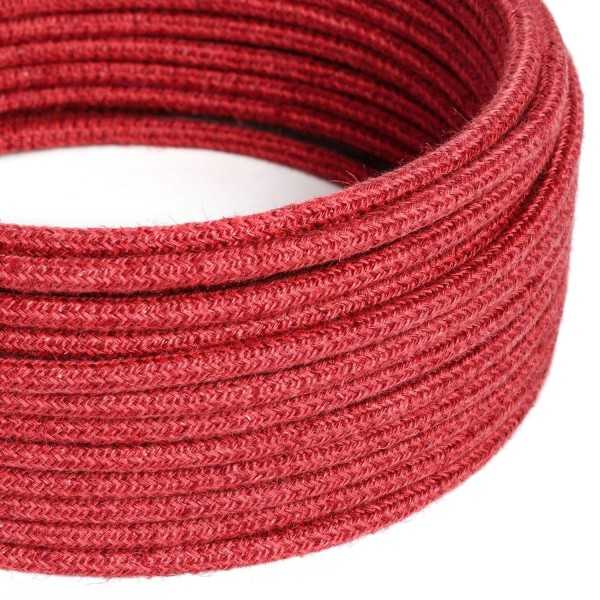 Jute Cherry Red Cloth Covered Wire - Fabric Cable with a natural texture RN24 - UL Listed