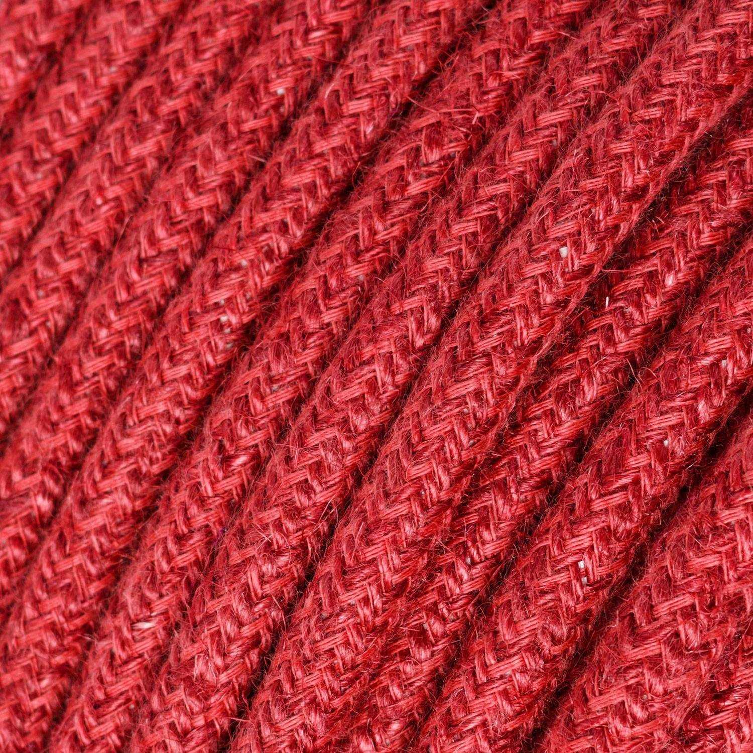 Jute Cherry Red Cloth Covered Wire - Fabric Cable with a natural texture RN24 - UL Listed