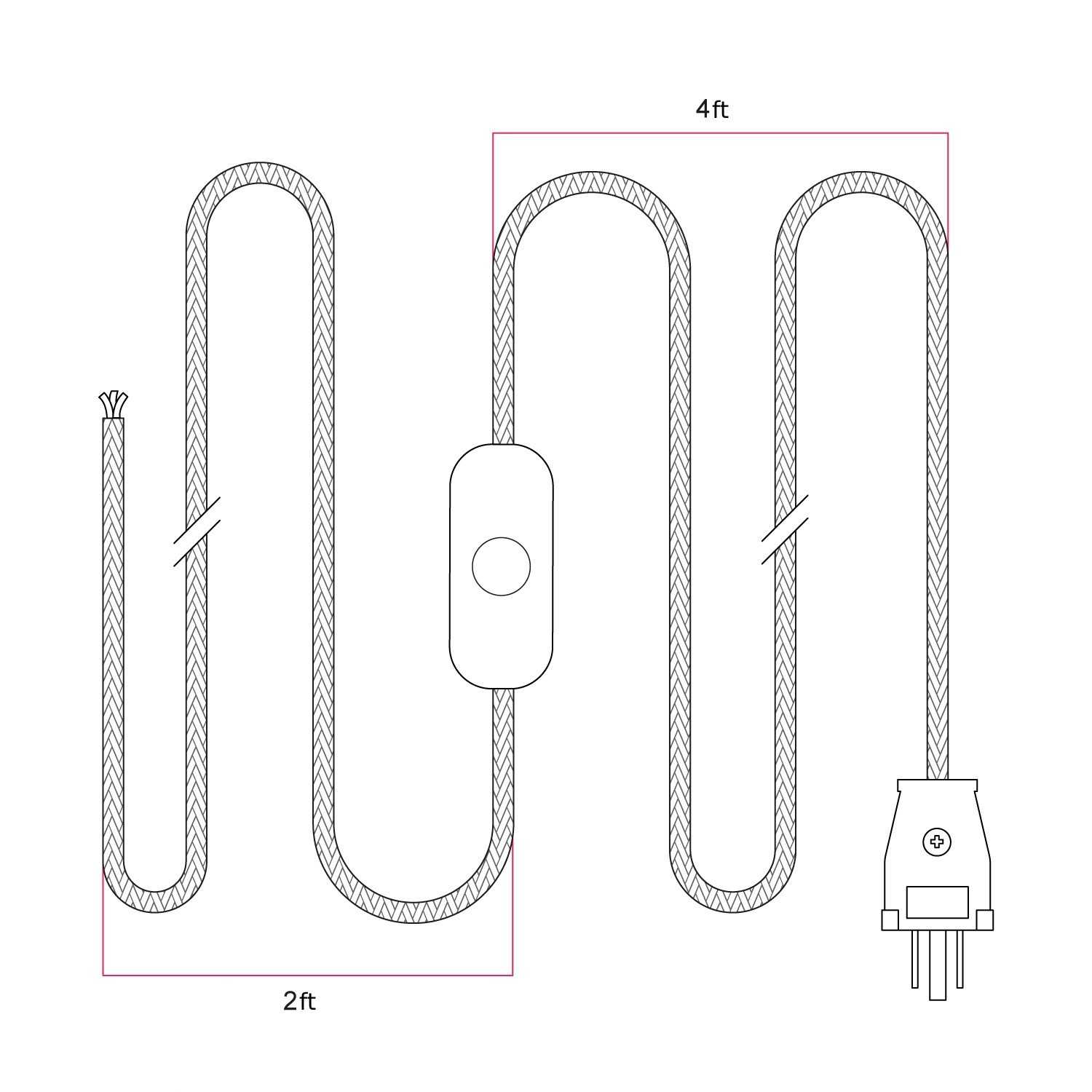 Cordset for lamp with white cable 6 ft